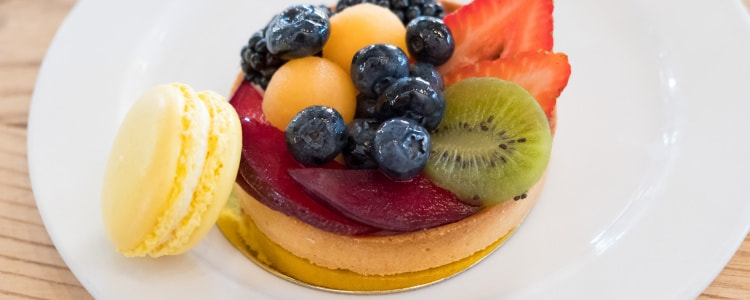 Fancy fruit tart dessert served at an upscale San Antonio restaurant